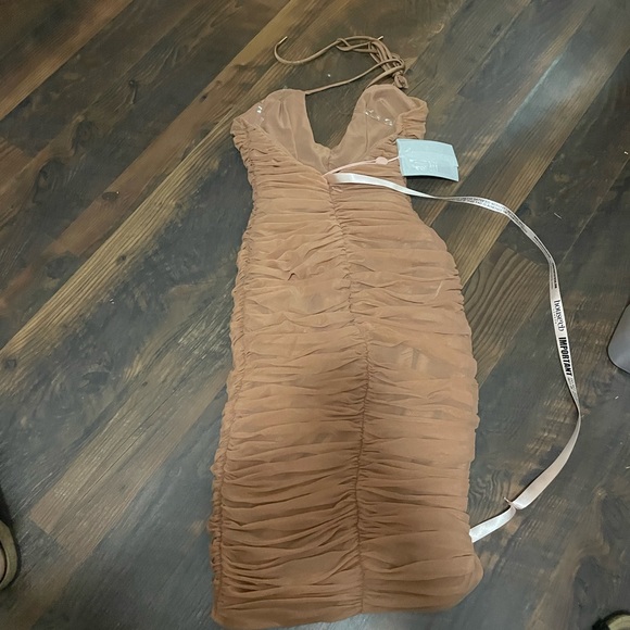 House of CB Tierra Camel Ruched Mini Dress - Picture 4 of 5